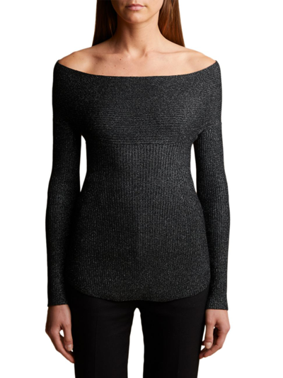 Khaite Salma Glittery Off-the-shoulder Top In Black