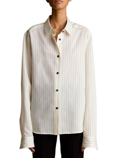 Khaite Argo Striped Wool-blend Shirt In White