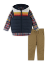 Andy & Evan Kids' Little Boy's & Boy's Hooded Puffer Vest 3-piece Set In Brown Navy