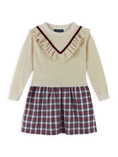 Andy & Evan Kids' Little Girl's & Girl's Varsity Ruffle Sweater Dress In Beige Multi