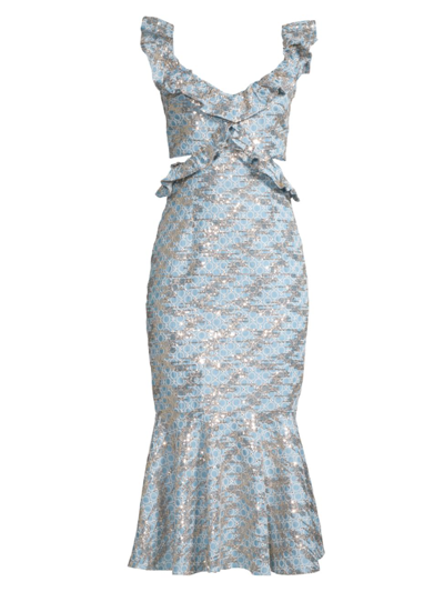 Elliatt Parker Cut-out Ruffled Midi-dress In Blue