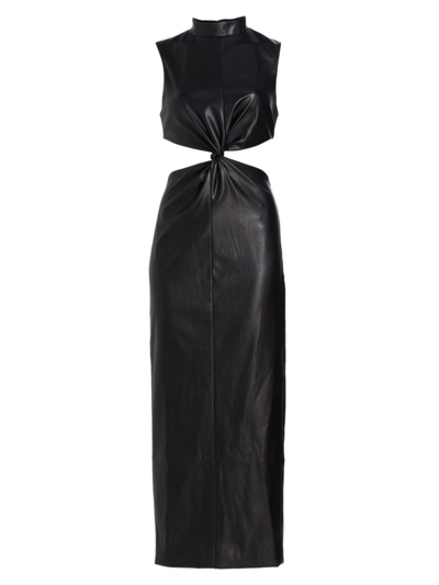 Ronny Kobo Grint Vegan Leather Twist-front Midi Dress In Black | ModeSens