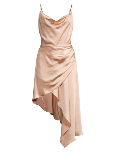 Elliatt Jacinda Asymmetrical Satin Cocktail Dress In Gold