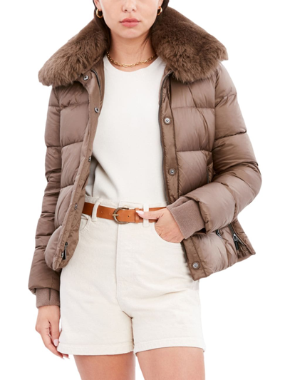 Dawn Levy Vera Shearling Trim Down Coat In Bronze