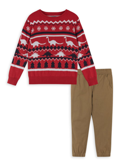 Andy & Evan Kids' Little Boy's & Boy's Jacquard Holiday Sweater & Pants Set In Red