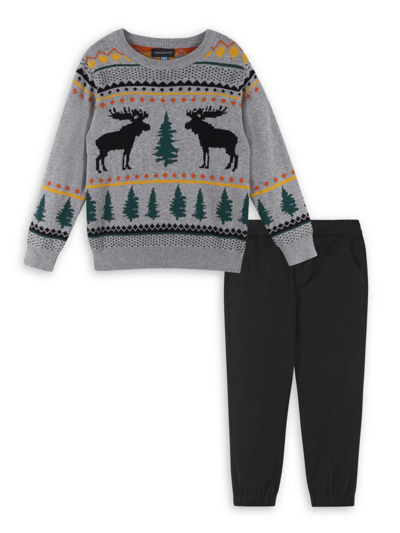 Andy & Evan Kids' Little Boy's & Boy's Jacquard Holiday Sweater & Pants Set In Grey Moose