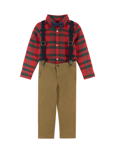 Andy & Evan Kids' Little Boy's Flannel Shirt, Suspenders & Trousers 3-piece Set In Red