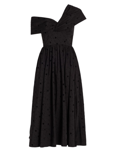 ml Monique Lhuillier Asymmetric Shadow Heart Midi-dress In Black