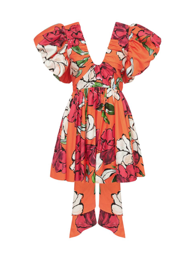 Aje Gretta Floral Cotton Poplin Minidress In Orange