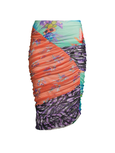 Fuzzi Ruched Patchwork Skirt In Multi