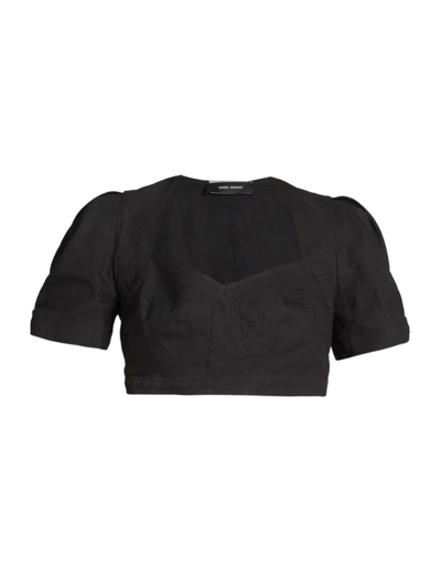 Isabel Marant Fania Cropped Hemp-blend Top In Black