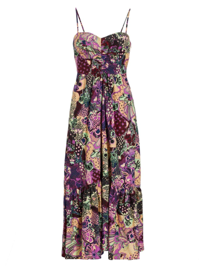 A.l.c Lilah Printed Ruched Empire Midi Dress In Orchid Mul