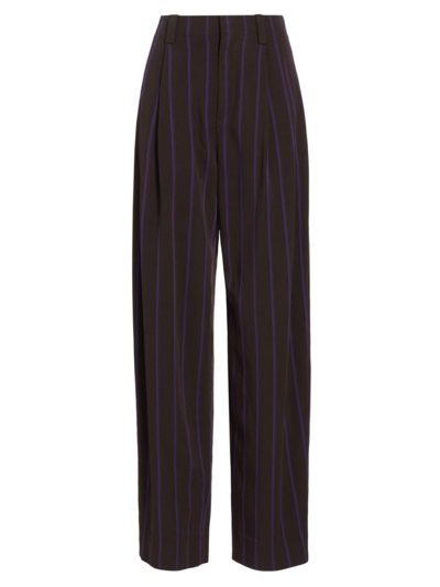 Vince Pleated Stripe Twill Wide-leg Trousers In Hickory/ Dark Zinnia