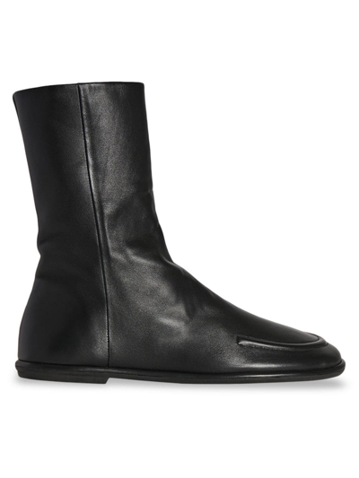 The Row Canal Leather Apron-toe Booties In Black