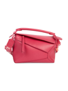 Loewe Small Puzzle Edge Monochrome Leather Top Handle Bag In Ruby Red Glaze