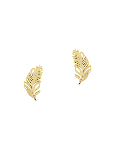 Oradina 14k Yellow Solid Gold Fine As A Feather Studs In Yellow Gold