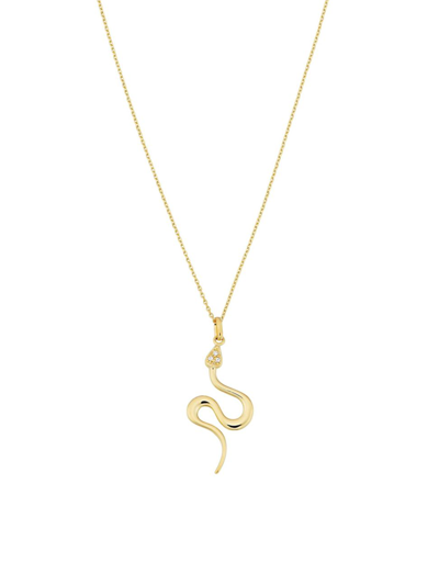 Oradina 14k Yellow Solid Gold White Topaz Snake Charmer Necklace In Yellow Gold