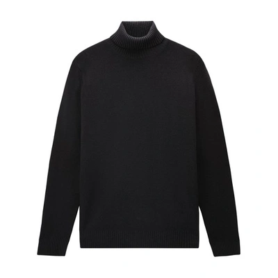 Woolrich Garment-dyed Turtleneck Sweater In Black