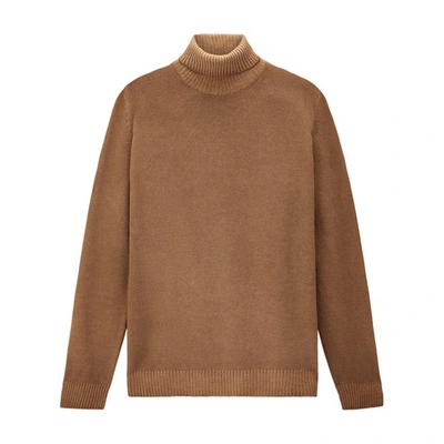 Woolrich Garment-dyed Turtleneck Sweater In Dark Camel