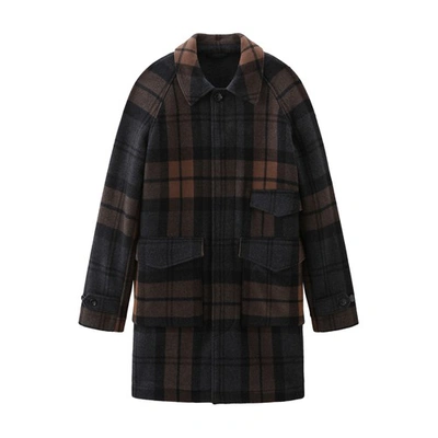 Woolrich Upstate Recycled Melton Wool Check Coat In Brown