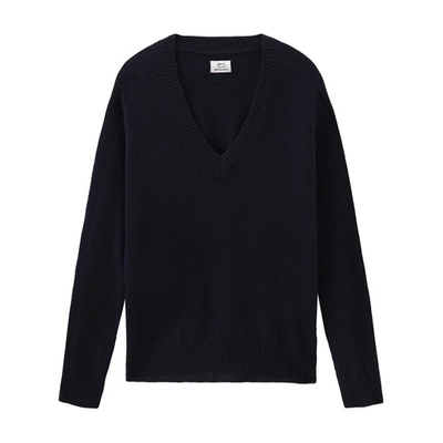 Woolrich Mixed Wool And Cashmere V-neck Sweater In Black