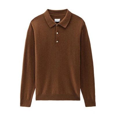 Woolrich Luxe Cashmere Polo Jumper In Dark Camel