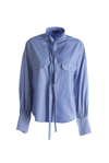 Jejia Gathered-cuff Cotton Shirt In Blue