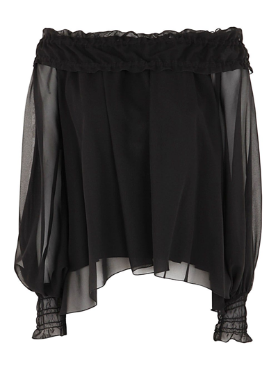 Blumarine Long Sleeves Sweater With Curl And Down Shoulders In Black