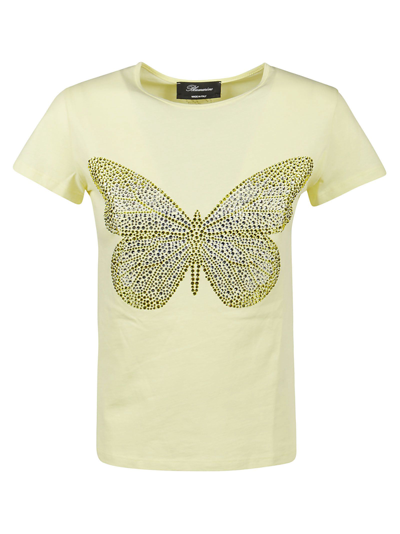 Blumarine Rhinestone-embellished Butterfly-motif T-shirt In Orange