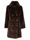 Betta Corradi Double Breasted Coat With Half Belt In Brown