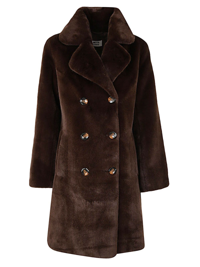 Betta Corradi Double Breasted Coat With Half Belt In Brown