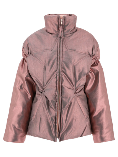 Collina Strada Star Puffer Metallic Denim Down Jacket In Pink