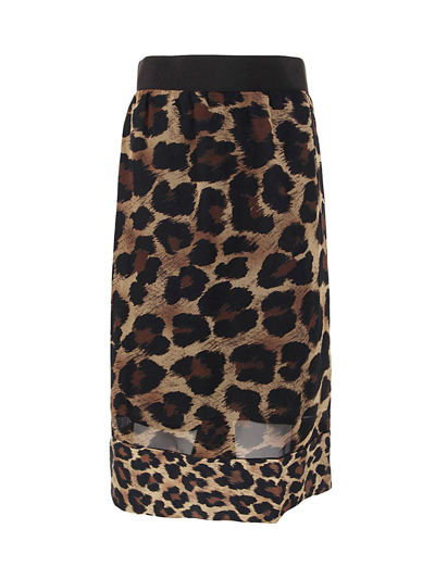 Sacai Leopard Print Skirt In Grey