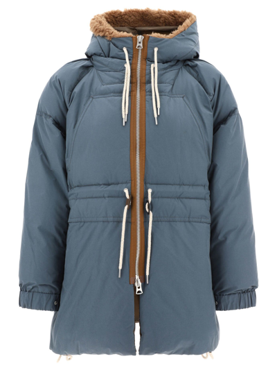 Sacai Zipped Hooded Drawstring Parka In Grey