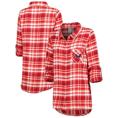Concepts Sport Red Washington Capitals Mainstay Flannel Full-button Long Sleeve Nightshirt