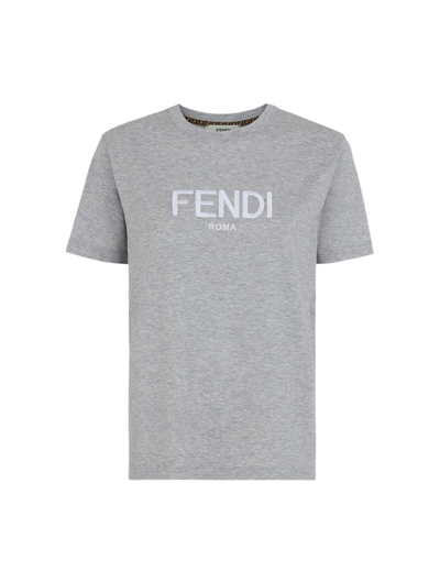 Fendi Gray Mélange Cotton T-shirt In Grey