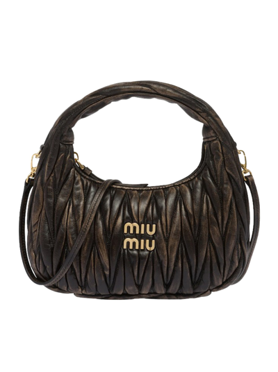 Miu Miu Miu Wander Mini Hobo Bag In Quilted Nappa In Brown