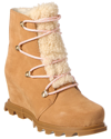 Sorel Joan Of Arctic Iii Genuine Shearling Trim Waterproof Wedge Boot In Beige