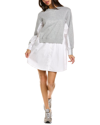 English Factory Mixed Media Sweatshirt Dress In Heather Grey/white