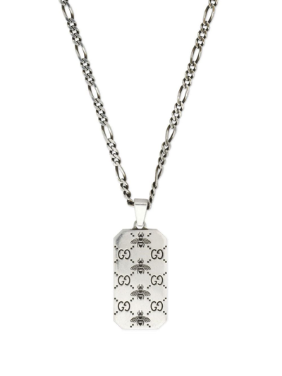 Gucci Gg Supreme Pendant Necklace In Silver