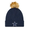 New Era Navy Dallas Cowboys Snowy Cuffed Knit Hat With Pom In Navy