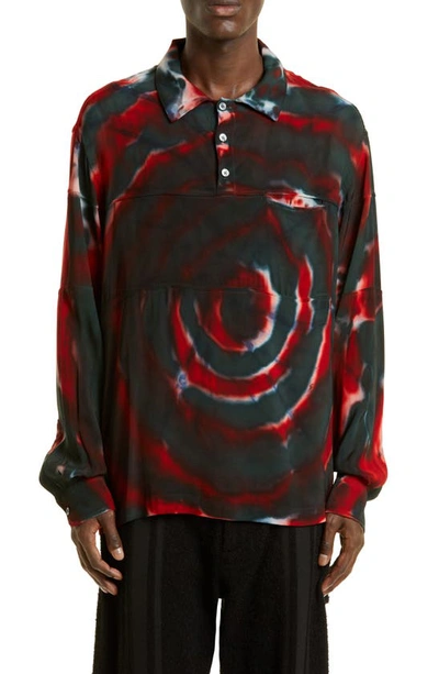 4sdesigns Rugby Tie Dye Long Sleeve Polo In 99 Multi