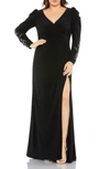 Mac Duggal Beaded Long Sleeve Column Gown In Black