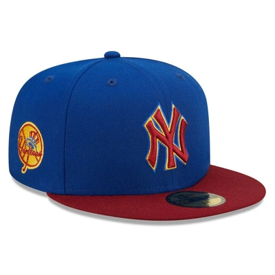 NEW ERA NEW ERA ROYAL/RED NEW YORK YANKEES LOGO PRIMARY JEWEL GOLD UNDERVISOR 59FIFTY FITTED HAT