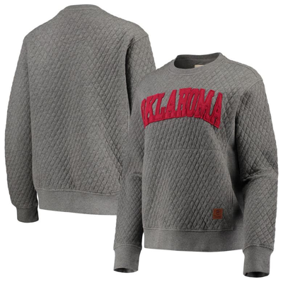 Pressbox Heathered Gray Oklahoma Sooners Moose Applique Quilted Crewneck Sweatshirt In Heather Charcoal