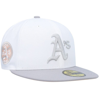 New Era Men's  White, Gray Oakland Athletics 1972 World Series Side Patch Undervisor 59fifty Fitted H In White,gray