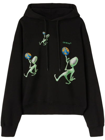 Off-white Alien Arrow Embroidered Cotton Hoodie In Nero