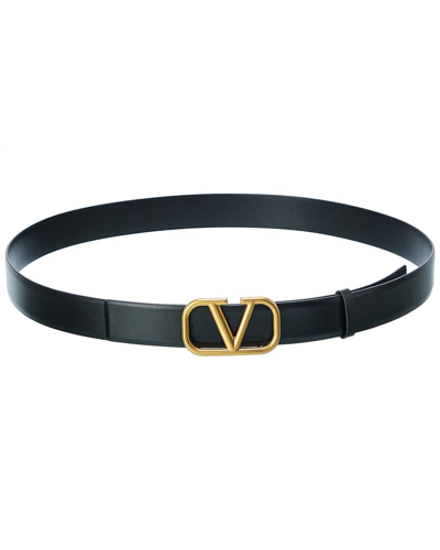Valentino Garavani Elegant Black Leather Belt With Gold Buckle 30 Mm