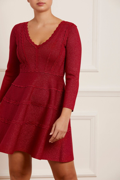 Needle & Thread Shimmer Knit Mini Dress In Red