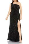 Mac Duggal Rhinestone One-shoulder Sheath Gown In Black